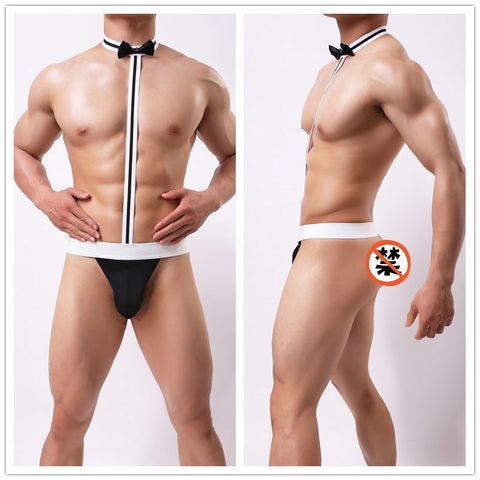 Panteazy Men Suspender Bodysuit Halter Thongs Mankini Jockstrap V Shape Stretch Underwear Menswear Tie knot Jumpsuit