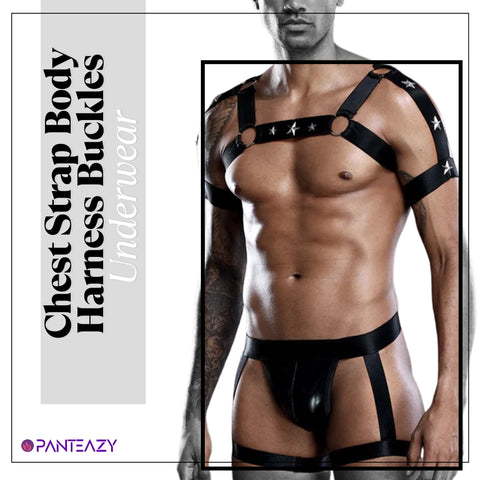 Black Men's Faux Leather Chest Strap Body Harness Buckles Clubwear Costume