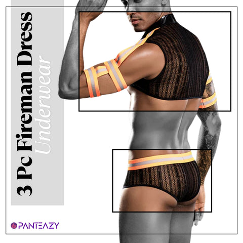 Panteazy's 3 Pc Fireman Dress for Men- Black/ Orange