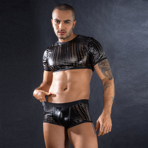 Panteazy "Vortex" Mesh Faux Leather Crop Set – Bold Black Edition
