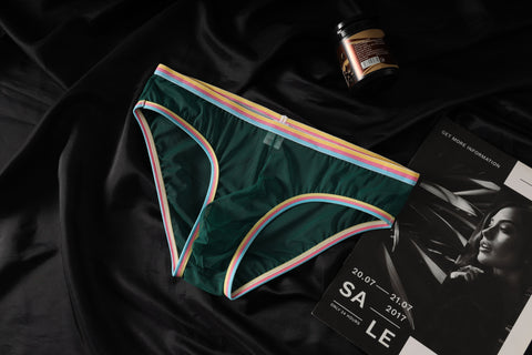 Men's Frenchie Transparent Panty with Rainbow Trim & Sheer Mesh Pouch Detail