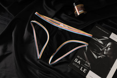 Men's Frenchie Transparent Panty with Rainbow Trim & Sheer Mesh Pouch Detail