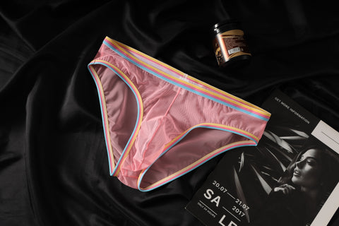 Men's Frenchie Transparent Panty with Rainbow Trim & Sheer Mesh Pouch Detail