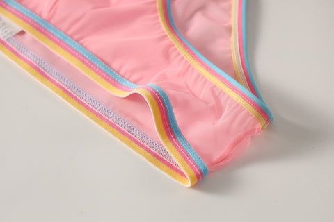 Men's Frenchie Transparent Panty with Rainbow Trim & Sheer Mesh Pouch Detail
