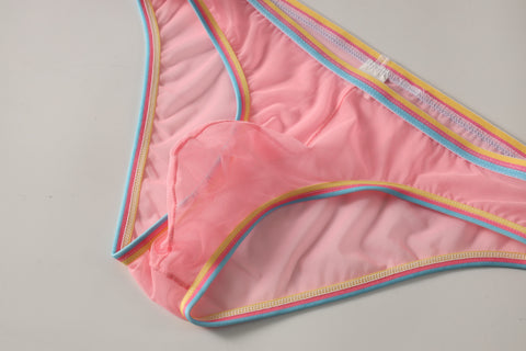 Men's Frenchie Transparent Panty with Rainbow Trim & Sheer Mesh Pouch Detail
