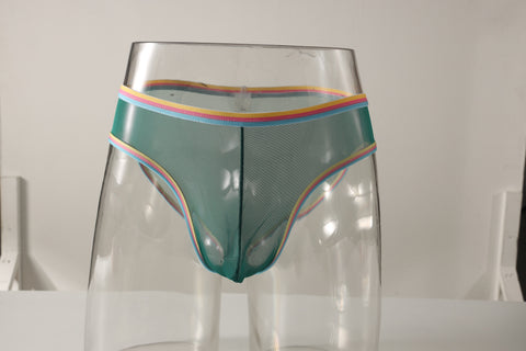 Men's Frenchie Transparent Panty with Rainbow Trim & Sheer Mesh Pouch Detail