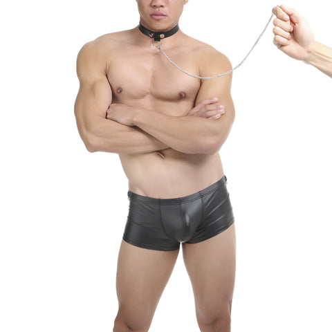 Panteazy “Unleashed” Faux Leather Trunks with Chain & Collar