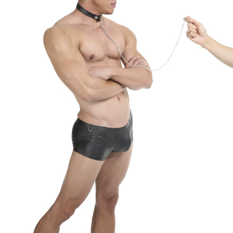 Panteazy “Unleashed” Faux Leather Trunks with Chain & Collar