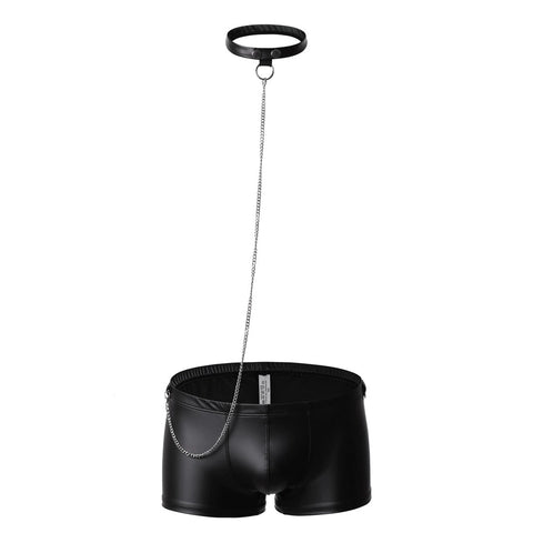 Panteazy “Unleashed” Faux Leather Trunks with Chain & Collar