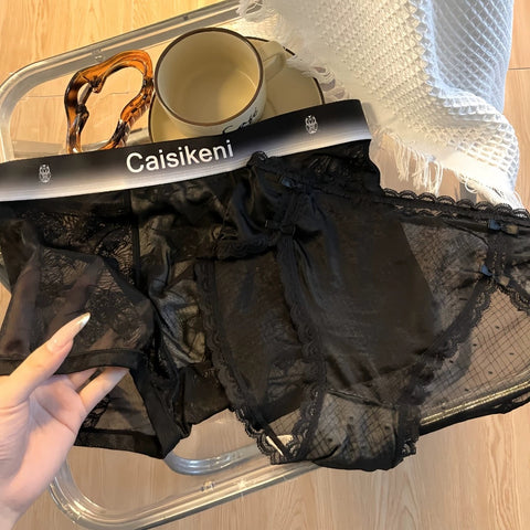 Panteazy Black Lace Couple Underwear Set – Matching His & Hers Mesh Briefs