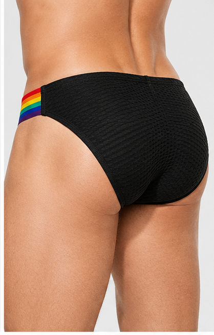 Men's Rainbow Pride Mesh Bikini Briefs - Black Low Rise Sexy Underwear