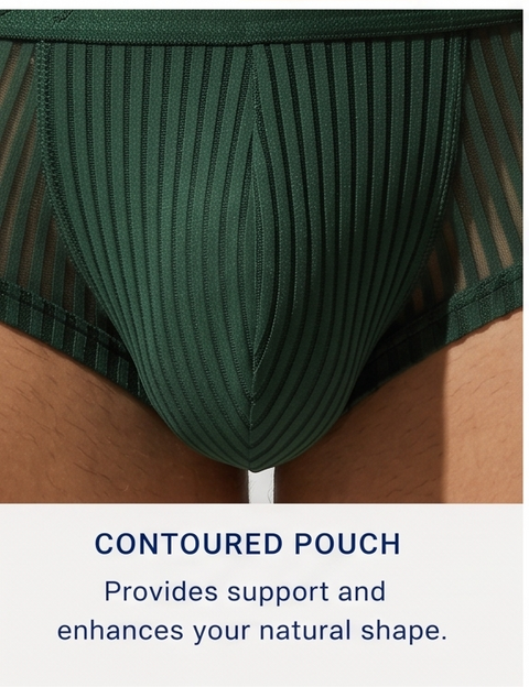 Men's Sheer Mesh Briefs - Dark Green Ribbed Low Rise Underwear