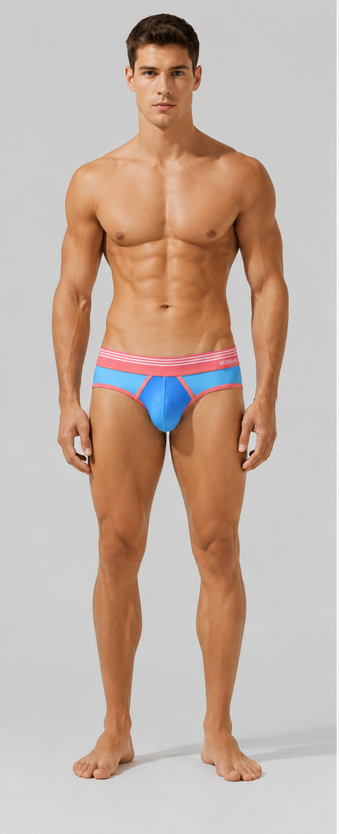 Men's Athletic Cotton Briefs | Blue & Coral Comfortable Underwear