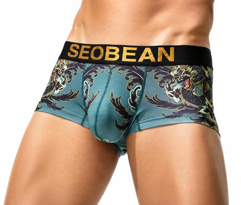 Panteazy Men's Low-Rise Dragon Print Boxer Briefs | Stretch Comfort Trunks