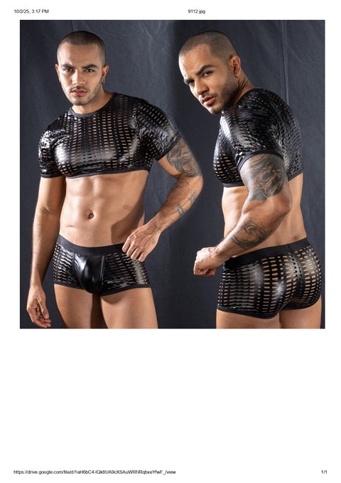 Panteazy "Vortex" Mesh Faux Leather Crop Set – Bold Black Edition