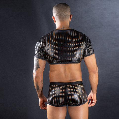 Panteazy "Vortex" Mesh Faux Leather Crop Set – Bold Black Edition