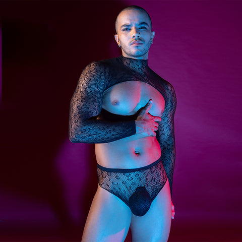 Men's Black Sheer Mesh Bodysuit (2-Pack) | Panteazy