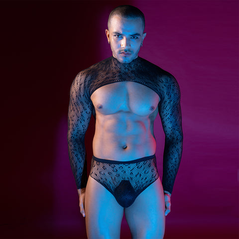 Men's Black Sheer Mesh Bodysuit (2-Pack) | Panteazy