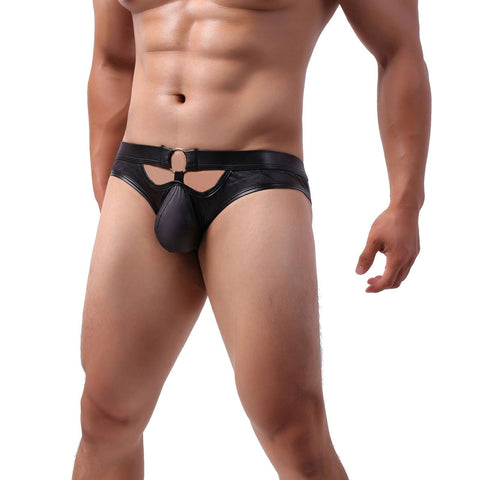 Men’s Black Leatherite Ring Jockstrap Fashion Underwear