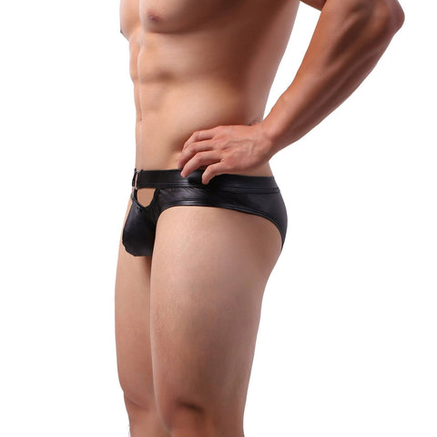 Men’s Black Leatherite Ring Jockstrap Fashion Underwear