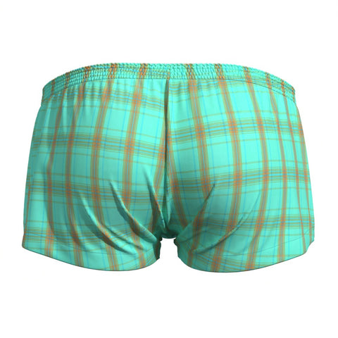 Men's Mint Green Plaid Boxer Shorts - Lightweight Casual Underwear