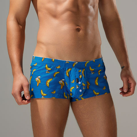 Panteazy Men's Banana Print Boxer Shorts - Blue Drawstring Underwear