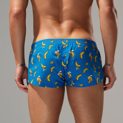 Panteazy Men's Banana Print Boxer Shorts - Blue Drawstring Underwear