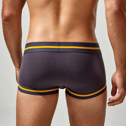 Men's Grey Boxer Briefs - Yellow Stripe Trim Trunk Underwear