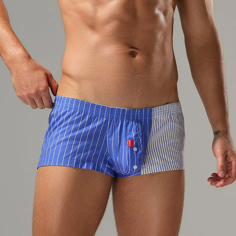 Men's Blue Striped Boxer Shorts - Two-Tone Pinstripe Design