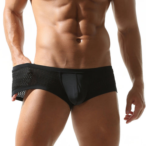 Panteazy Men's Textured Mesh-Panel Boxer Briefs Trunks
