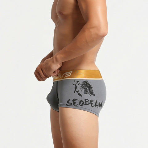 Men's Grey Boxer Briefs with Gold Waistband