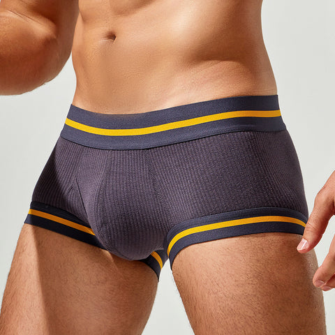 Men's Grey Boxer Briefs - Yellow Stripe Trim Trunk Underwear