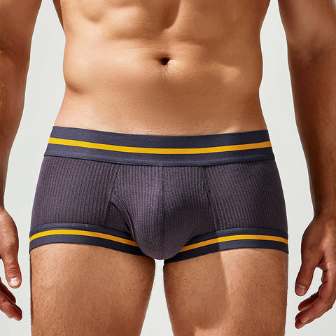Men's Grey Boxer Briefs - Yellow Stripe Trim Trunk Underwear