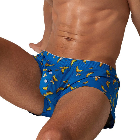 Panteazy Men's Banana Print Boxer Shorts - Blue Drawstring Underwear