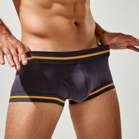 Men's Grey Boxer Briefs - Yellow Stripe Trim Trunk Underwear