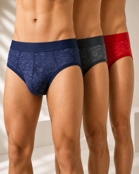 Pack of 3 - Panteazy's Menswear Self Lips Designed Nylon Spandex Stretch Fabric's Frenchie Brief- Dailywear, Soft & Comfortable