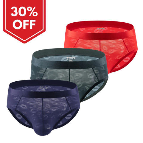 Pack of 3 ~ Panteazy's Menswear Self Lips Designed Nylon Spandex Stretch Fabric's Frenchie Brief- Dailywear, Soft & Comfortable