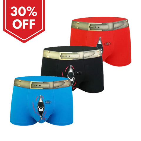 Pack of 3 ~ Panteazy's Front Design Print Menswear Brief Boxer Shorts -Soft Cotton Spandex Stretch Underwear