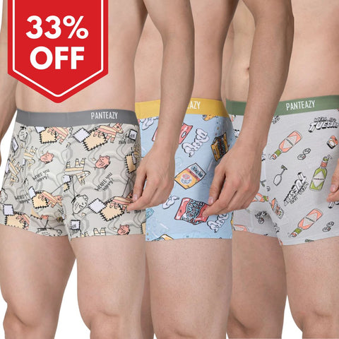Pack of 3 ~ Panteazy's Menswear Basic Printed underwear with Bonded details