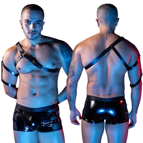 Men's Black Leatherette Harness Boxer Briefs – Bold Fetish-Inspired Intimate Wear
