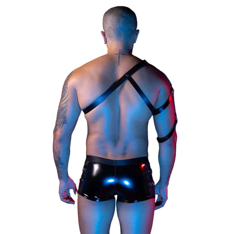 Men's Black Leatherette Harness Boxer Briefs – Bold Fetish-Inspired Intimate Wear