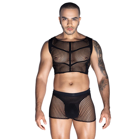 Panteazy's Mesh 2 part Bodysuit for Men Black Free Size See Through Men Lingerie Holiday Honeymoon Gift for men