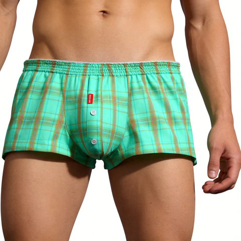 Men's Mint Green Plaid Boxer Shorts - Lightweight Casual Underwear