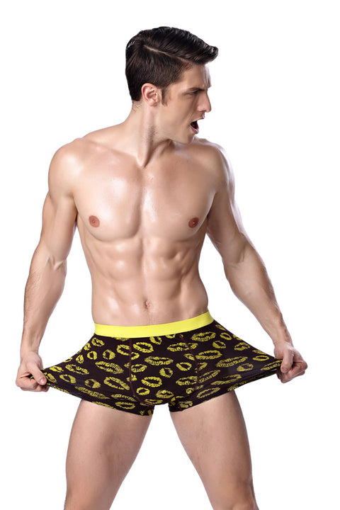 Panteazy's Lips Print Daily Menswear Brief Boxer -Soft Modal Spandex Stretch Menswear Underwear Undergarment
