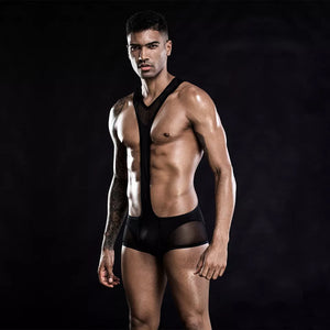 Men’s Black Bodysuit | Semi Mesh Poly Spandex Net Bodysuit
