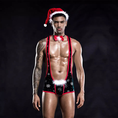 Panteazy's Men's Three Piece Christmas BodySuit